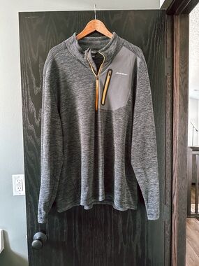 Eddie Bauer Heather Gray Quarter-Zip Pullover with Yellow Accents